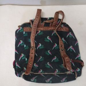 Ladies backpack leather and cloth